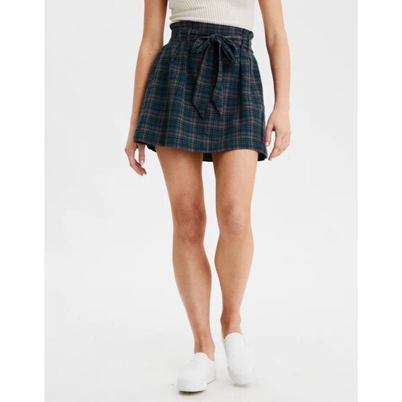 American Eagle Womens High-Waisted Plaid Mini Skirt Size S Linen Academia Preppy - Picture 9 of 12